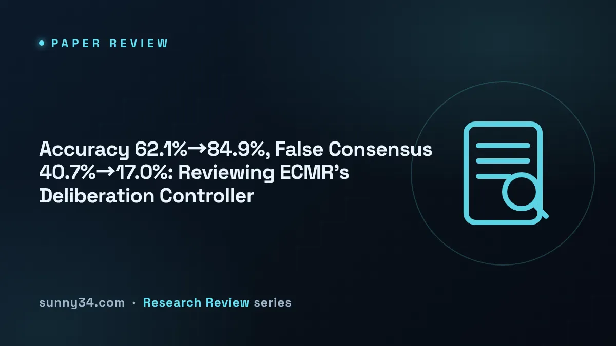 Accuracy 62.1%→84.9%, False Consensus 40.7%→17.0%: Reviewing ECMR's Deliberation Controller thumbnail